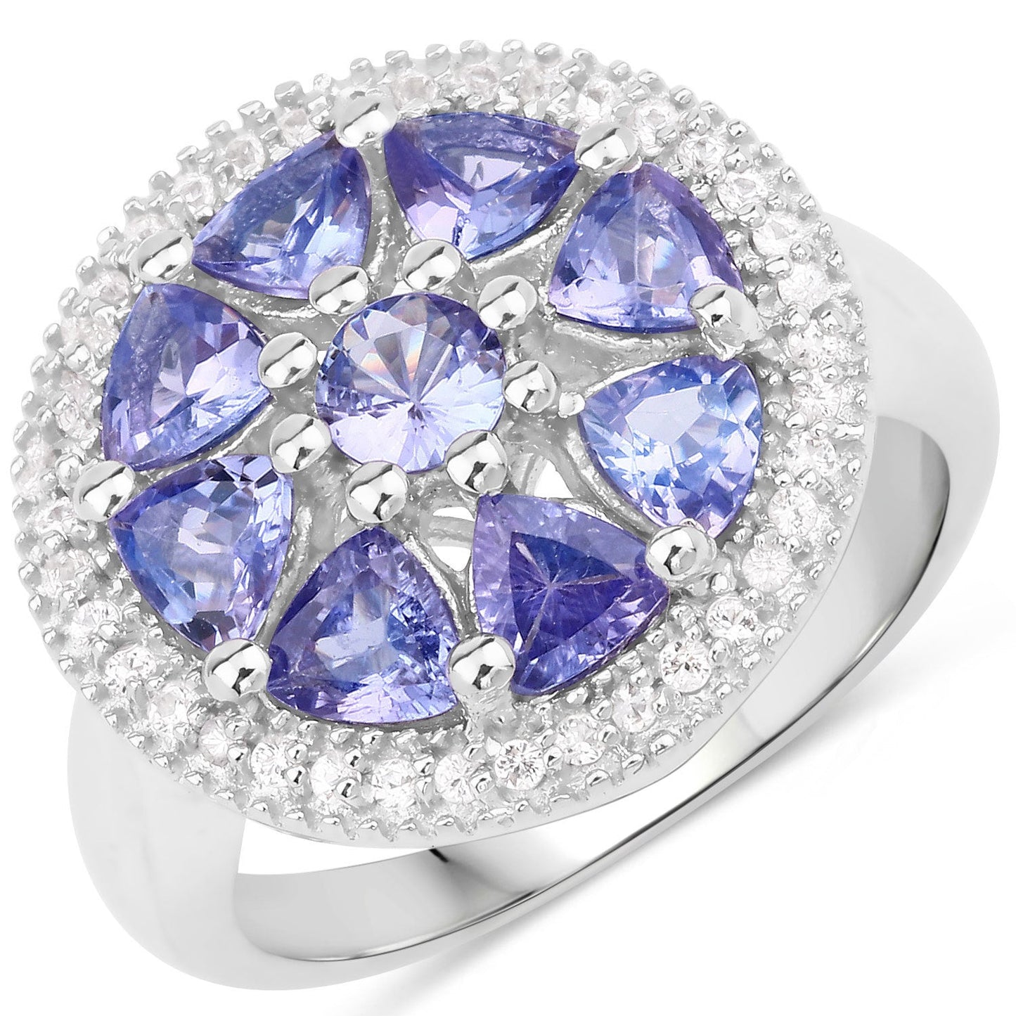 Bague en argent sterling avec tanzanite et topaze blanche de 2,26 carats