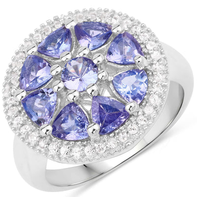 2.26 Carat Genuine Tanzanite and White Topaz Sterling Silver Ring