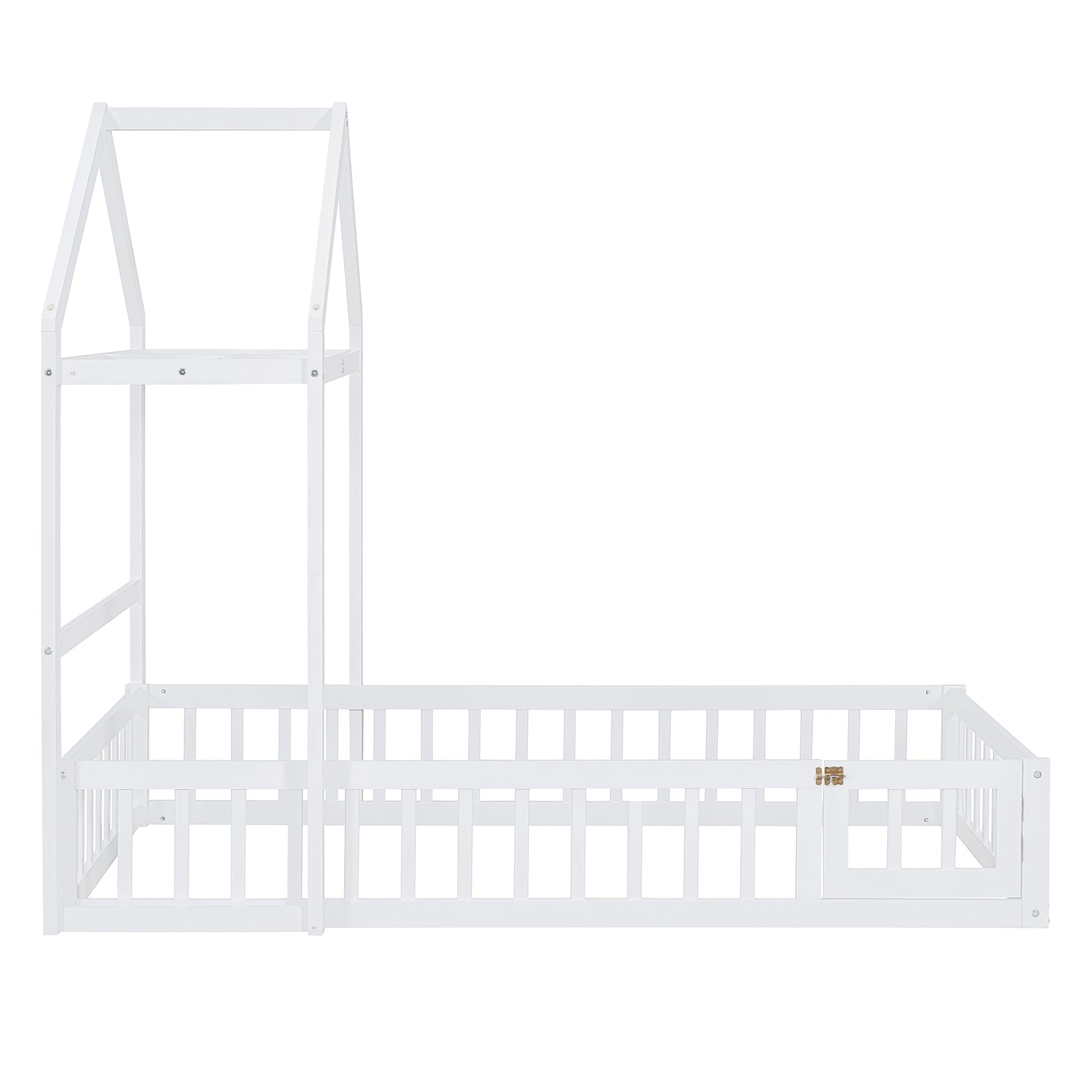 Wooden Twin Size Children's Bed with Detachable Headboard and Integrated Clothes Drying Rack, White - Korvel
