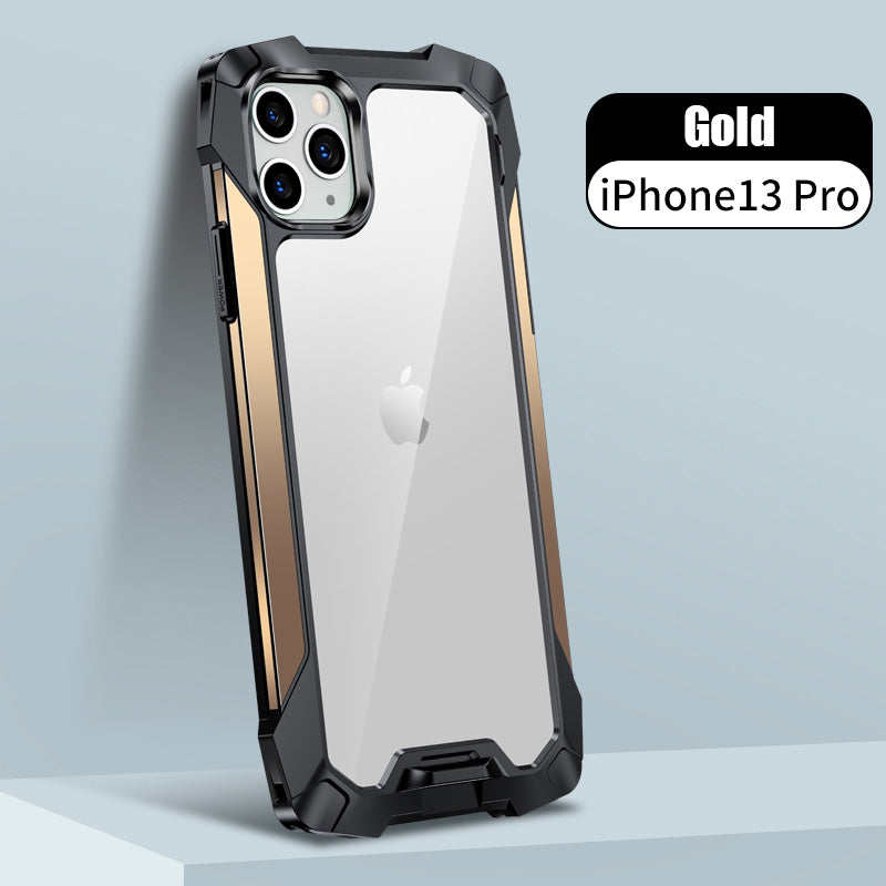 New Transparent Back Panel Protective Case Is Suitable For iPhone 13 Pro Promax Mini Metal Airbag Anti-Drop Mobile Phone Case - Korvel