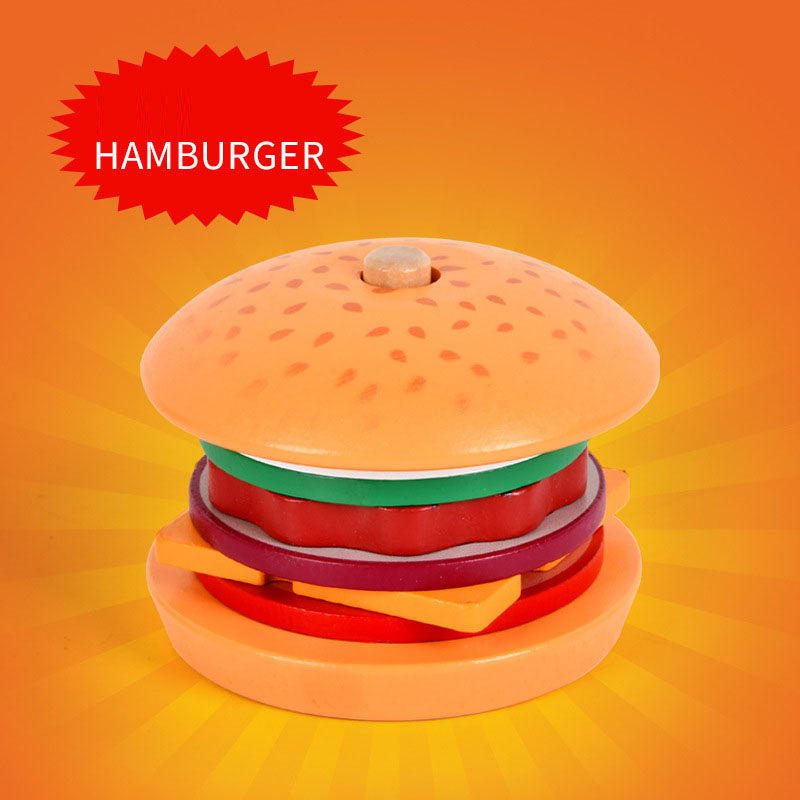 Juego de Comida de Madera: Hamburguesa, Papas Fritas y Sándwich