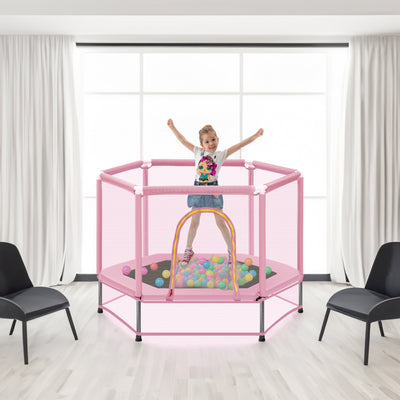 55'' Toddlers Trampoline with Safety Enclosure Net and Balls, Indoor Outdoor Mini Trampoline for Kids - Korvel