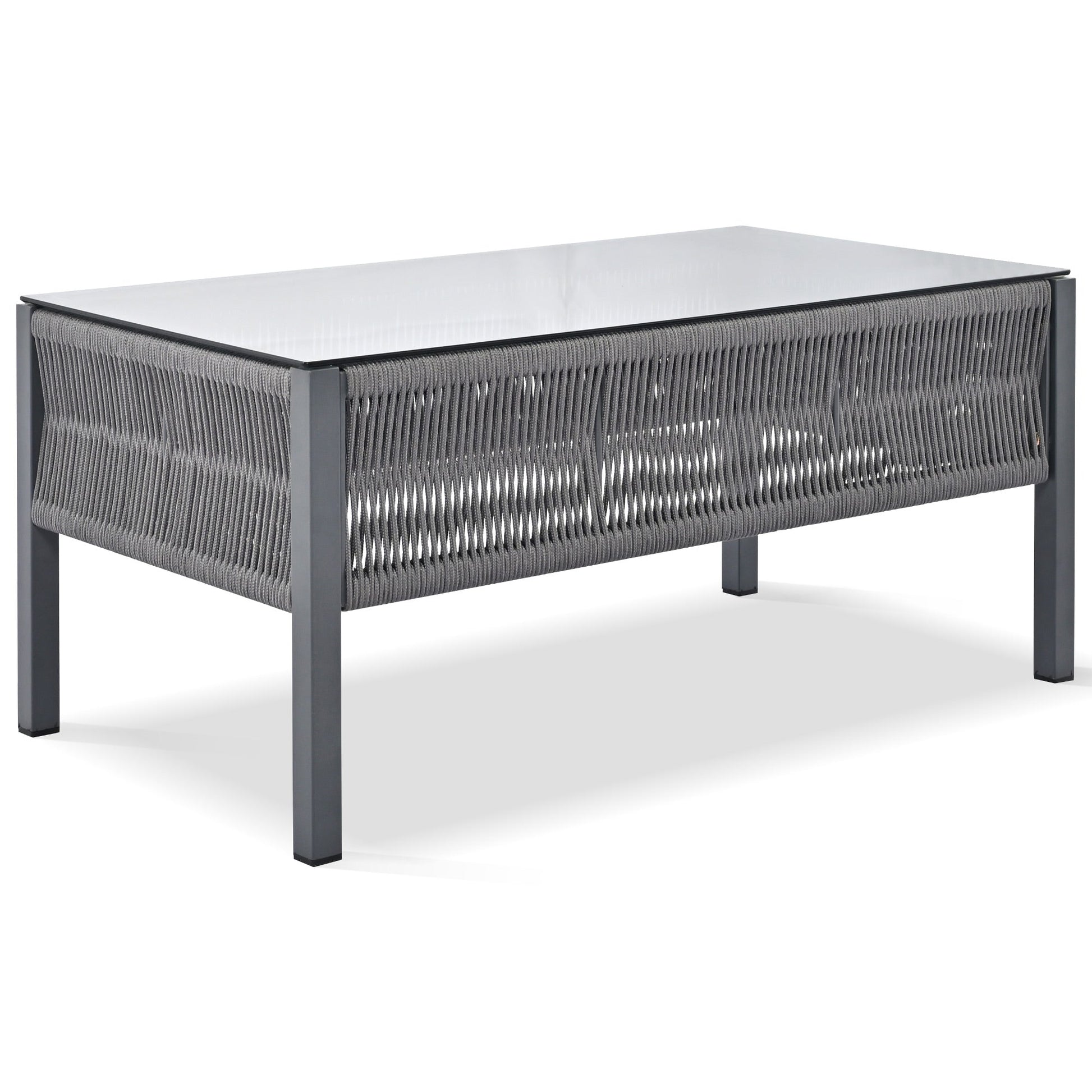 Outdoor Furniture with Tempered Glass Table Deep Seating with Thick Cushion for Backyard Porch Balcony (Grey) - Korvel