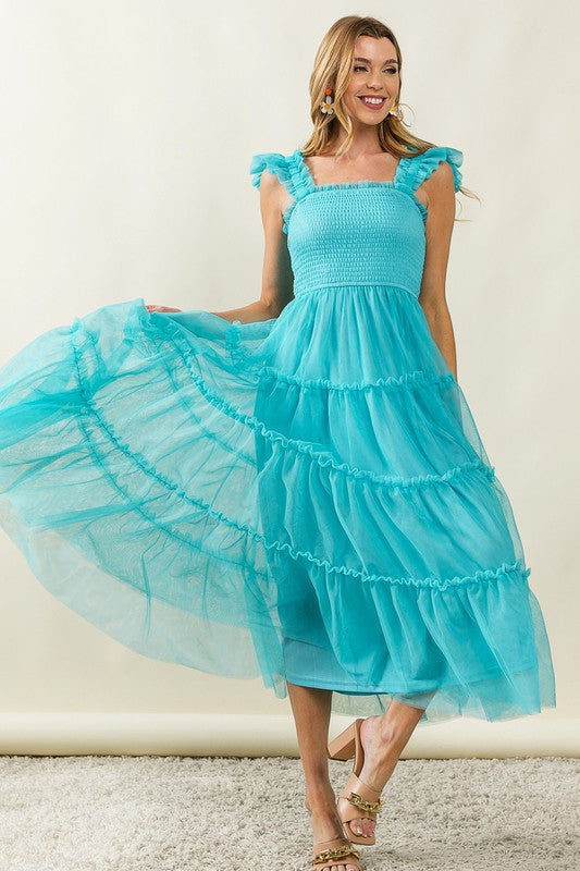 Robe Midi à Volants en Tulle pour Femmes - Élégante et Romantique