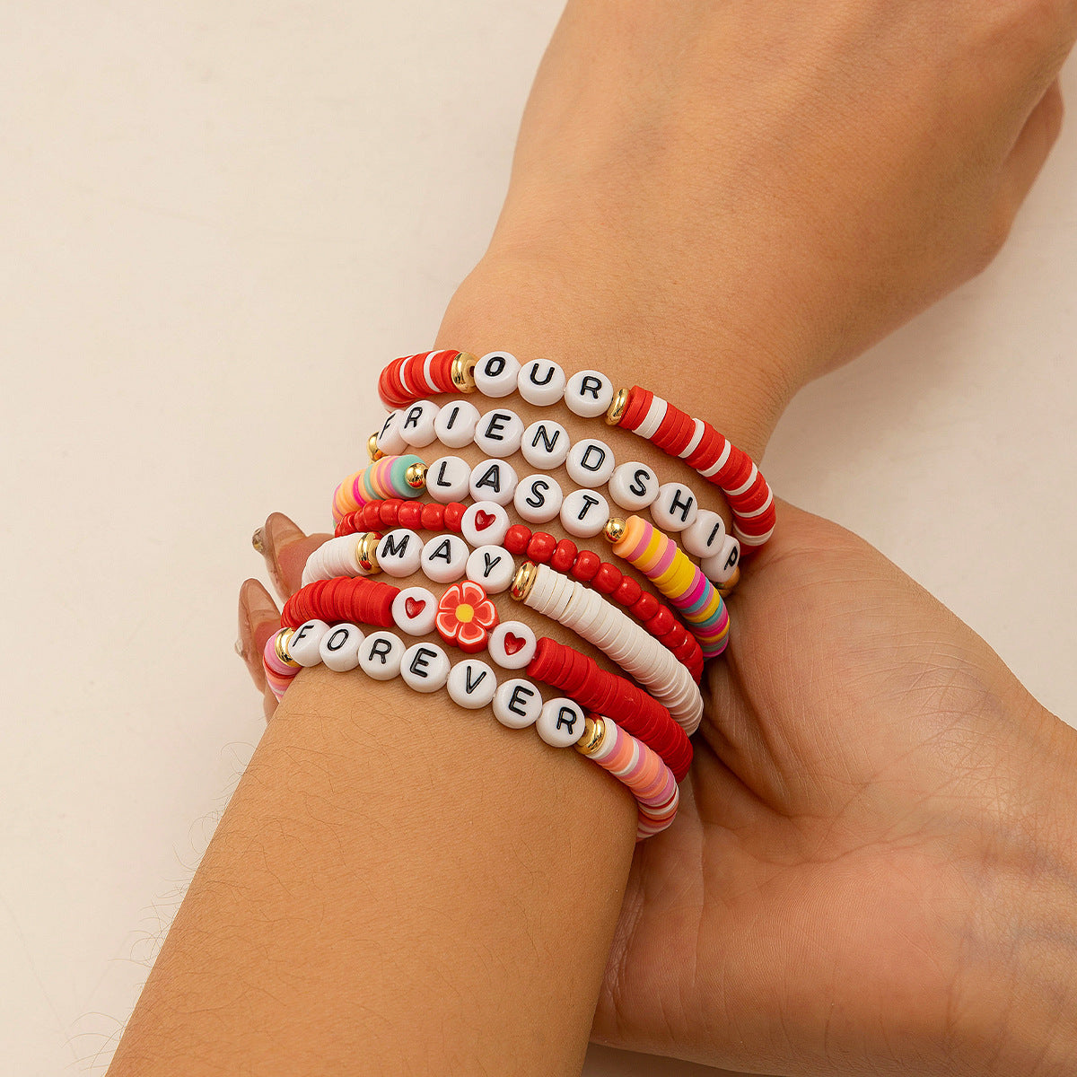 Colorful Bohemian Soft Ceramic Elastic LOVE Bead Bracelet