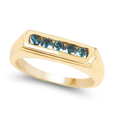 Bague de fiançailles en argent sterling plaqué or jaune 14K avec diamant bleu