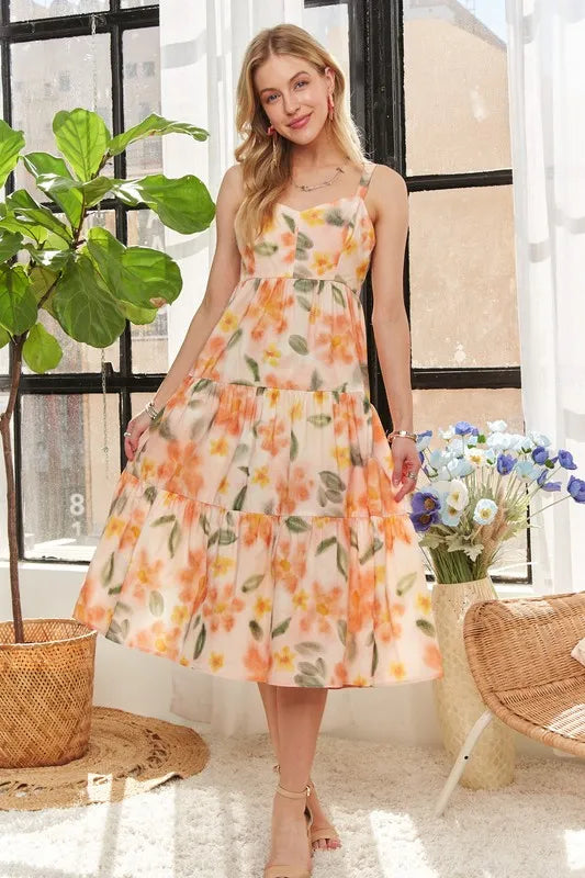 Robe Midi à Bretelles Ajustables à Imprimé Floral pour Femmes