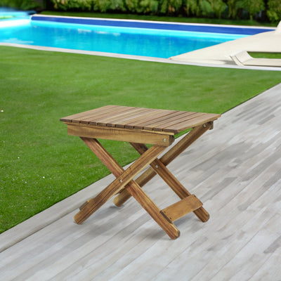 Outdoor Folding Wooden Side Table, Natural, 15"D x 22.75"W x 18.25"H - Korvel