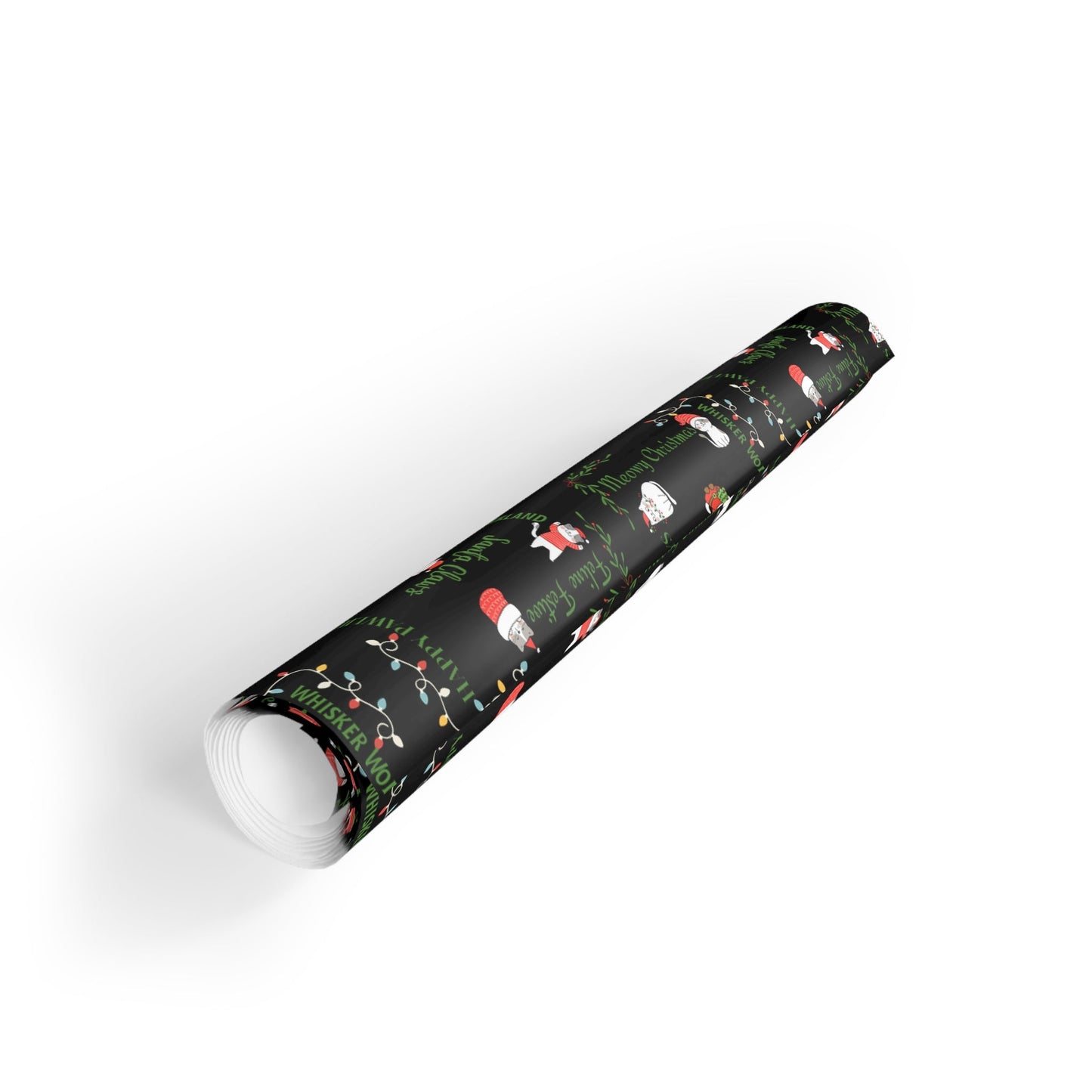 Rouleau de papier cadeau de Noël avec des jeux de mots sur les chats pour les célébrations des fêtes