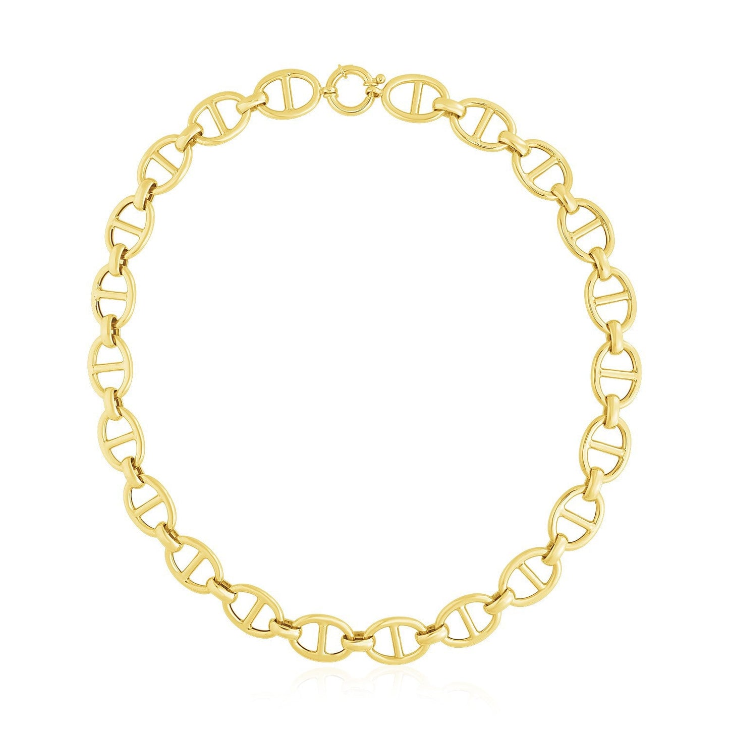 14k Yellow Gold High Polish Oval Mariner Link Necklace