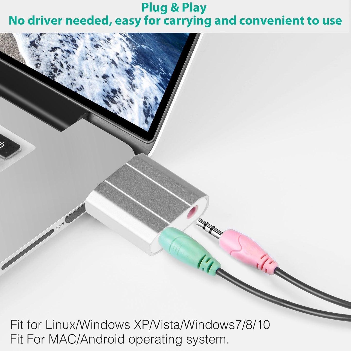 USB Audio Adapter - External Stereo Sound Card for PC & Laptops