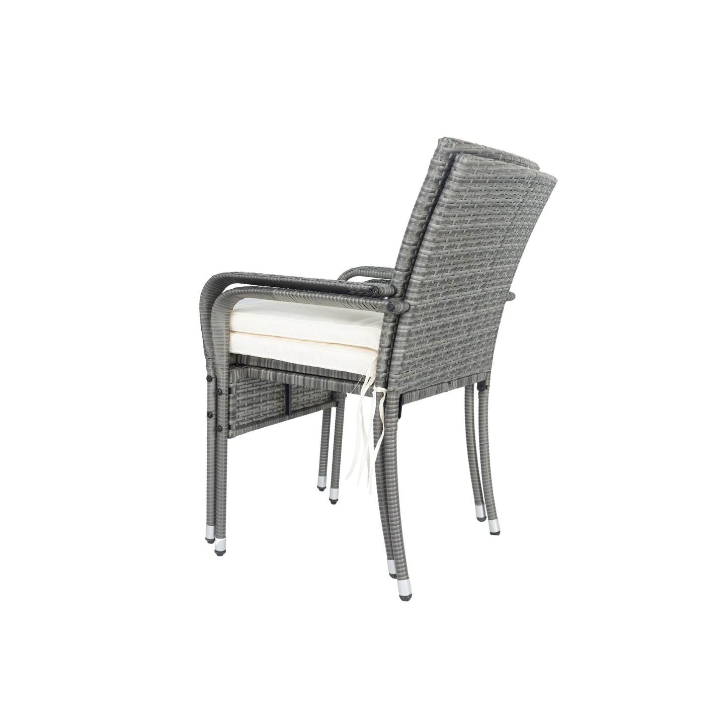 3 Piece Patio Wicker Conversation Set Grey Wicker + white Cushion - Korvel