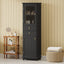 Tall Bathroom Storage Cabinet with Glass Doors, Free-Standing, Two Drawers, and Adjustable Shelves, MDF Board, Painted Black - Korvel