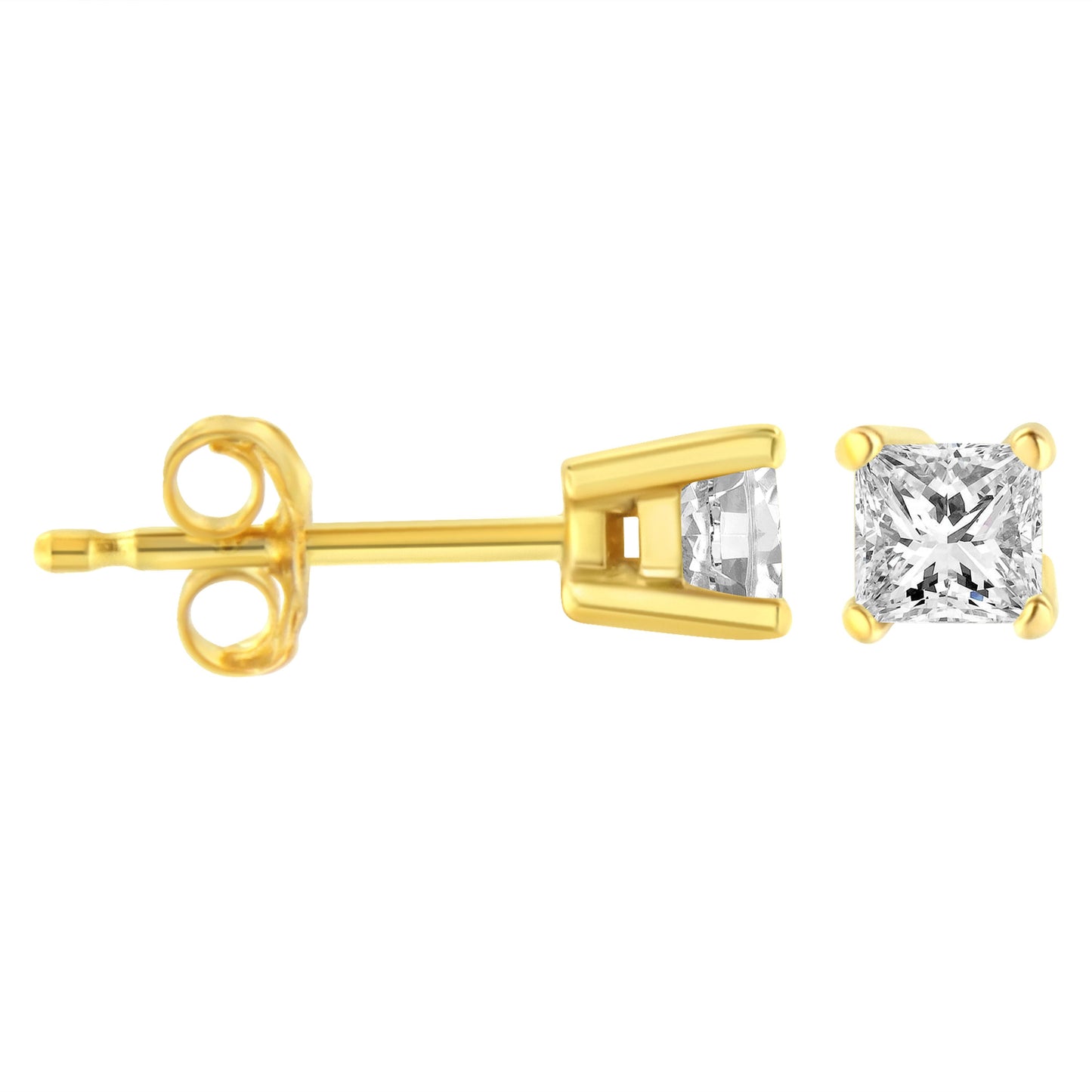 Boucles d'oreilles en diamant solitaire taille princesse en or jaune 14K