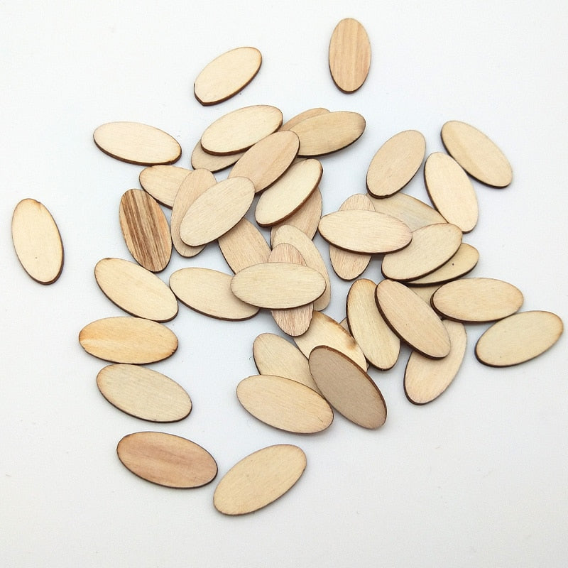 100pcs Elliptic Natural Wooden Chips Crafts For Handmade Card Diy Pattern Tag Scrapbooking Embellishment Wood Making - Korvel