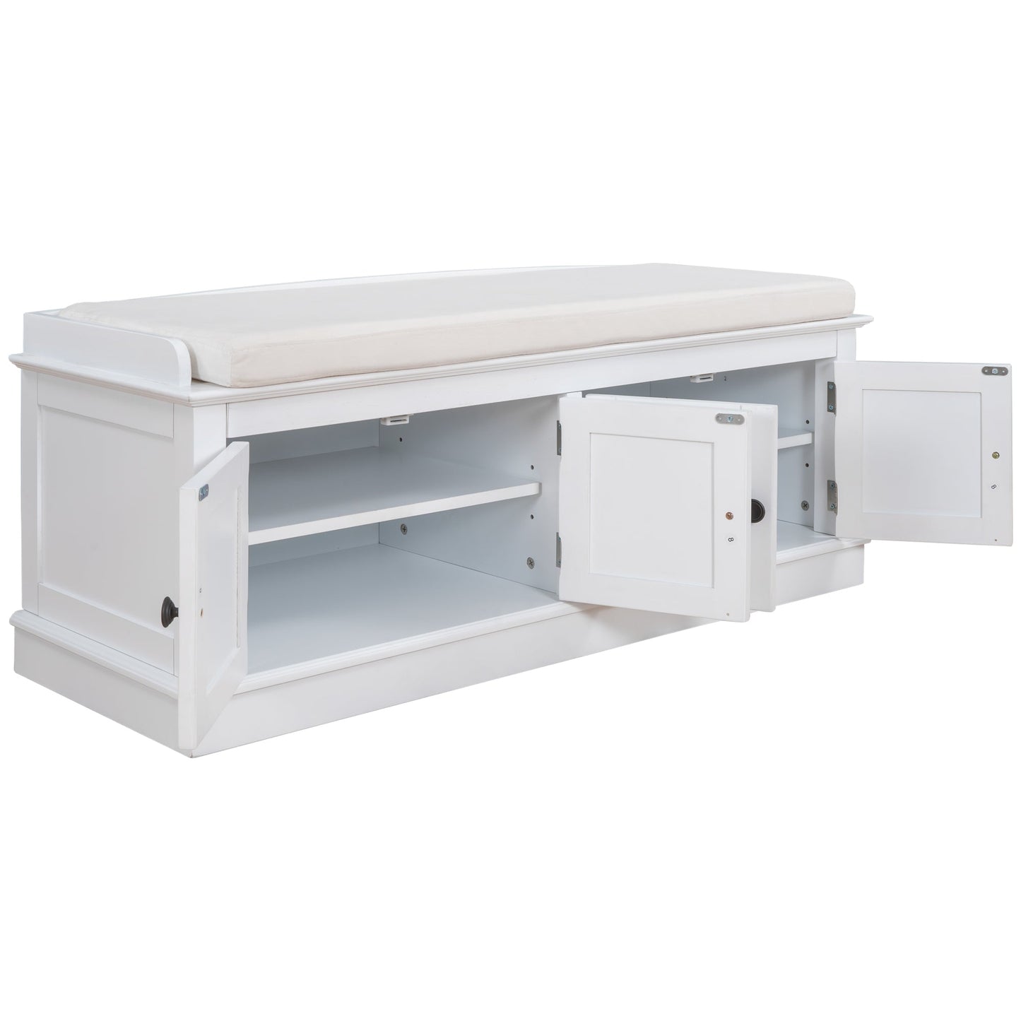 TREXM Storage Bench with Adjustable Doors and Padded Shoe Stand