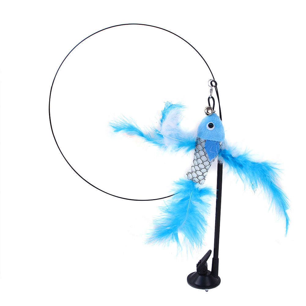Suction cup cat toy stick that can be attached and held with steel wire multi head interchangeable cat toy and pet supplies - Korvel
