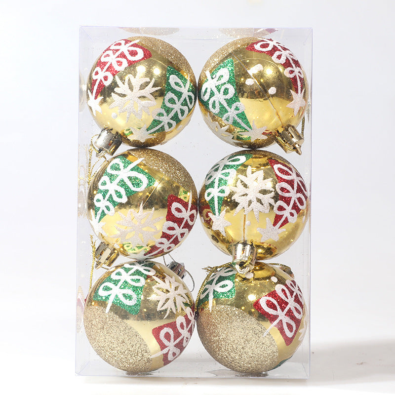 Christmas ball hand drawn pattern Christmas tree pattern decoration plastic electroplated ball decoration - Korvel