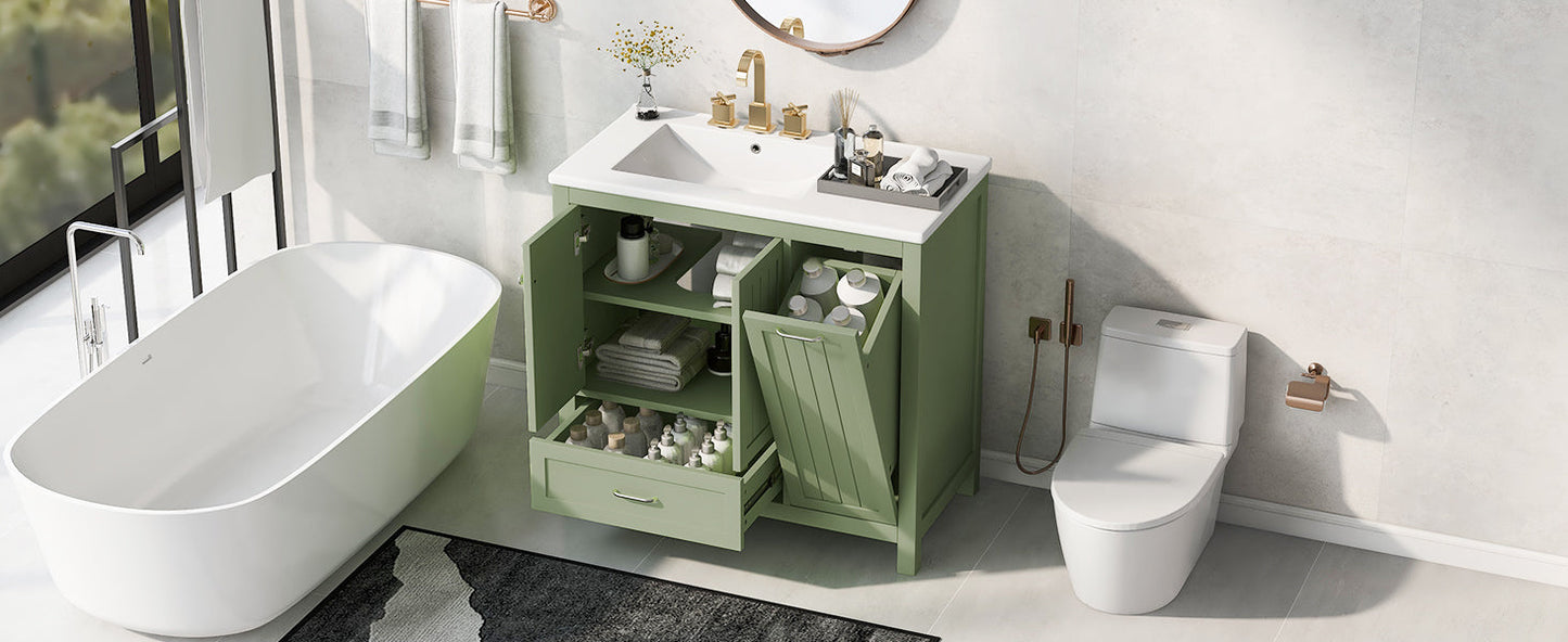 Meuble de salle de bain vert de 36" avec évier et rangement