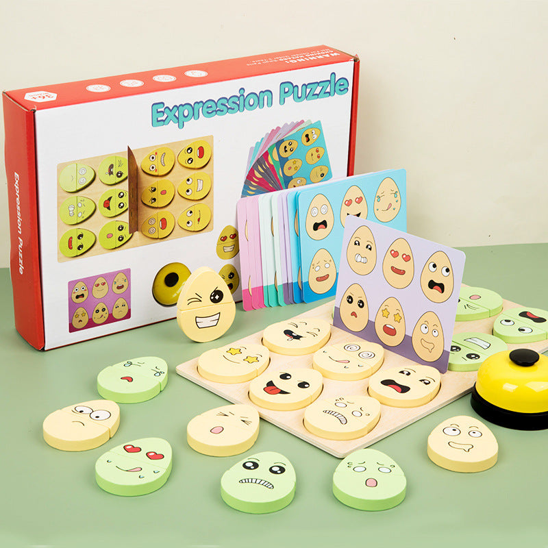 Wooden children's early education fun expression egg matching game, battle training interactive puzzle toy - Korvel