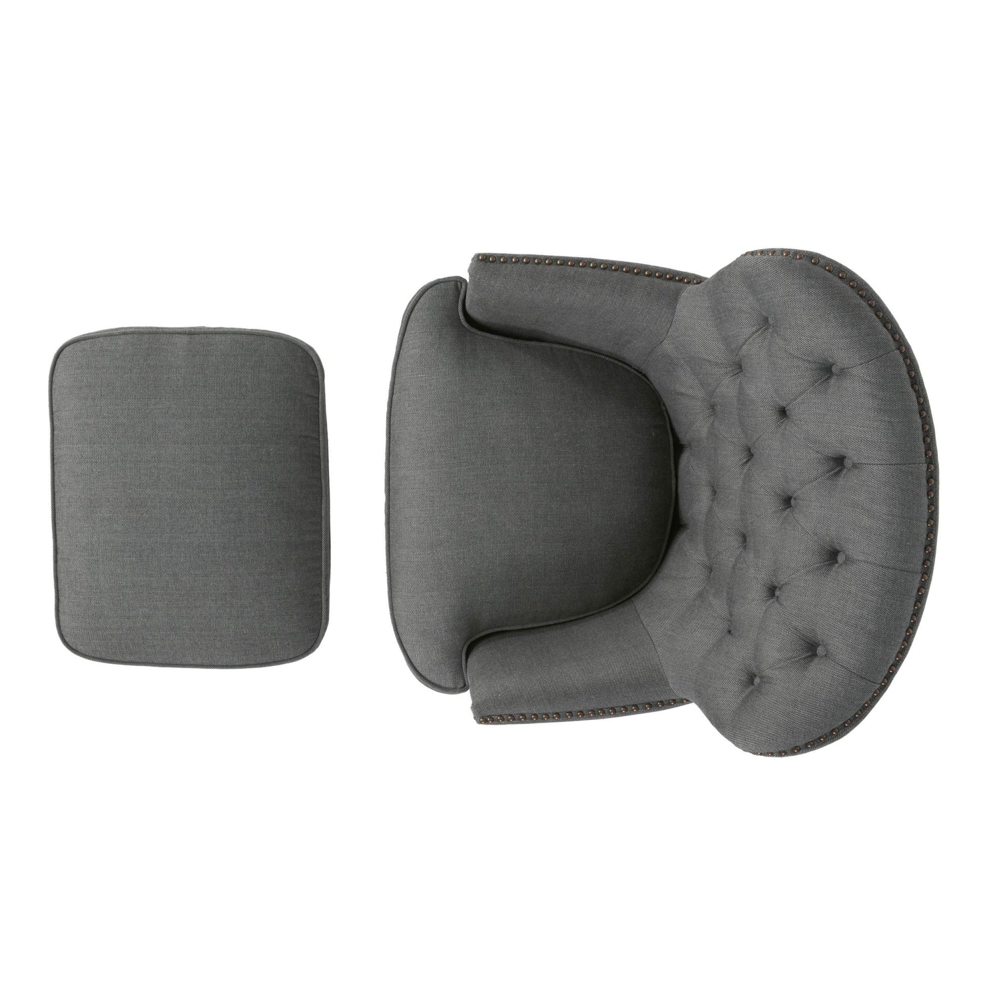 Modern grey fabric club chair and Ottoman set, stylish cushioned armchair, paired with Ottoman style - Korvel