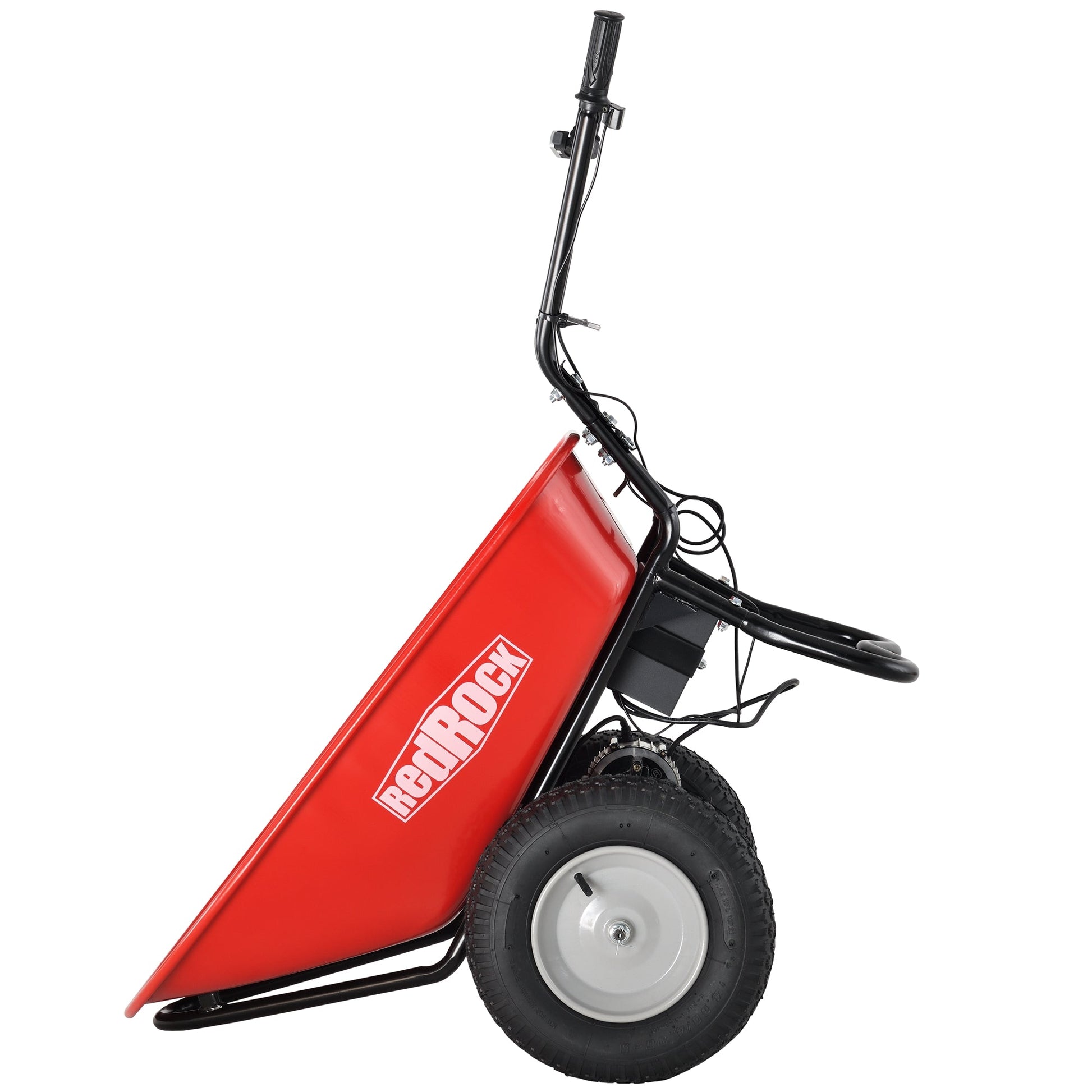 Red Rock Wheelbarrow Utility Cart Electric Powered AGM Battery 330lbs (150kgs) Max Capacity Barrel Dump Material Debris Hauler - Korvel