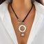 Ins Wind Circle CCB Leather Wax Thread Necklace Irregular Metallic Clavicle Chain Set - Korvel