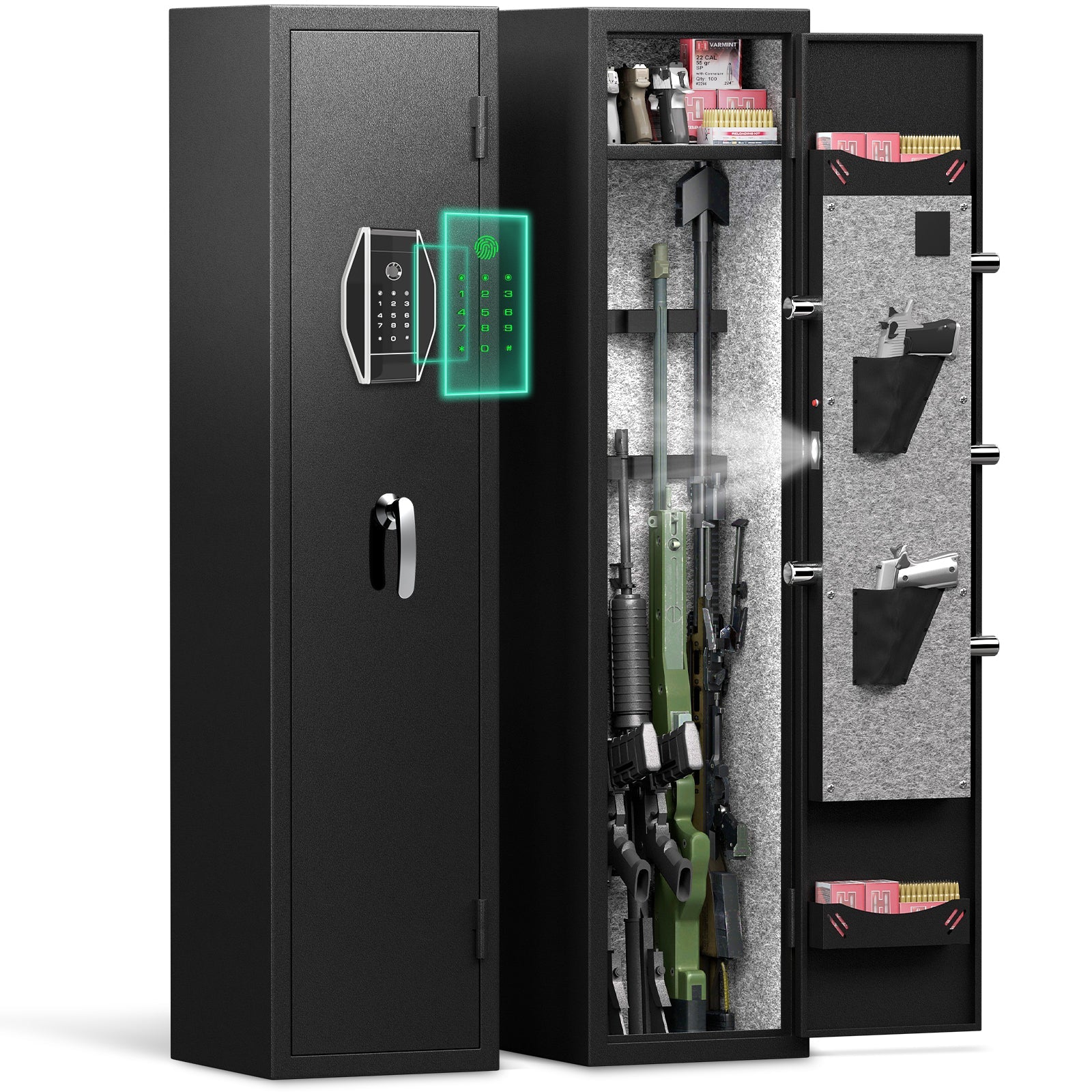 3-4 rifle and handgun safes, quick fingerprint with detachable rack and 2 adjustable gun slots - Korvel