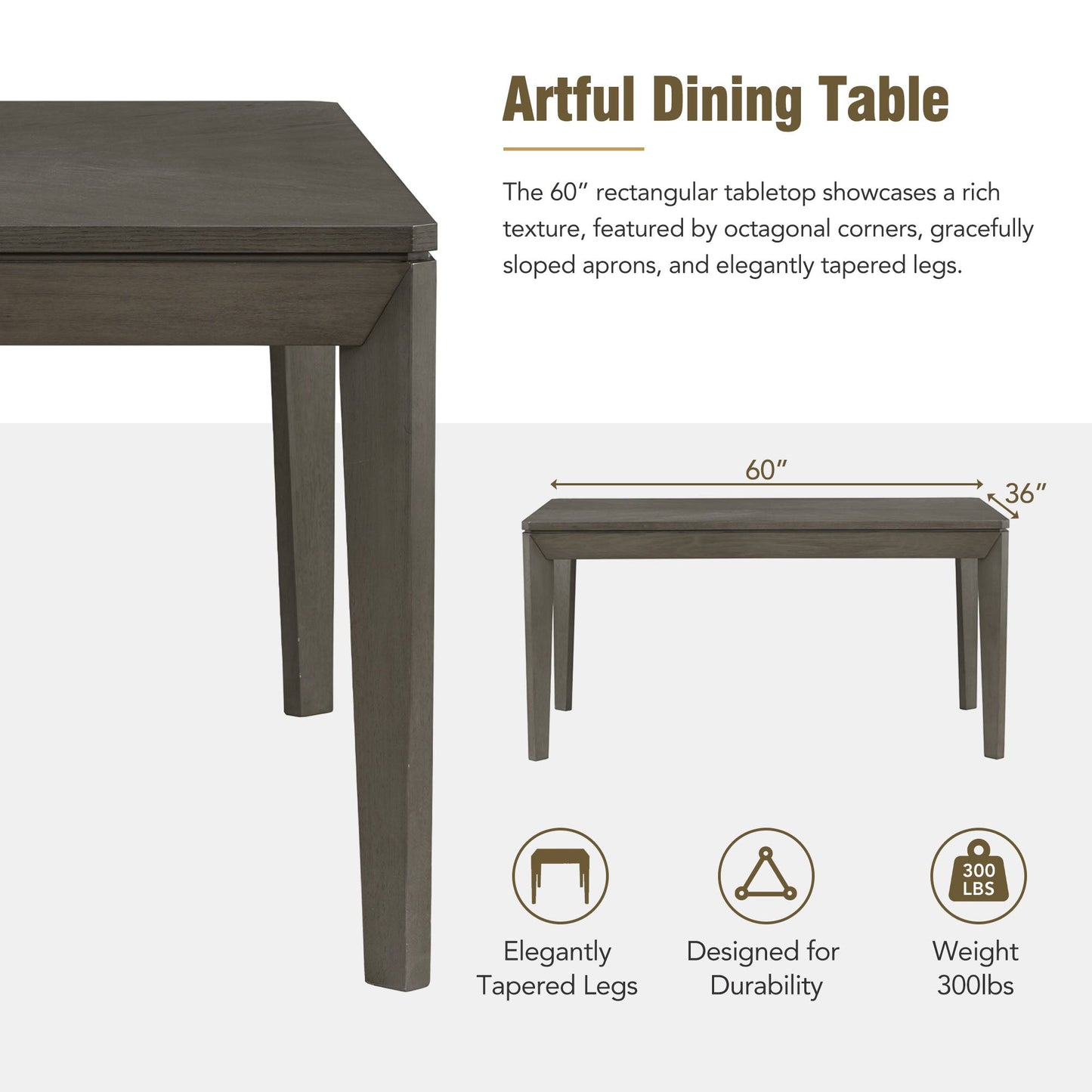 TOPMAX 6-Piece Dining Table Set with Upholstered Dining Chairs and Bench Farmhouse Style Tapered Legs Dark Gray+Beige - Korvel