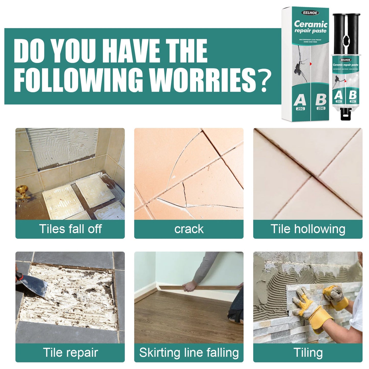EELHOE Tile Repair Paste Tile Repair AB Glue Set Crack Repair Agent Ceramic Adhesive - Korvel