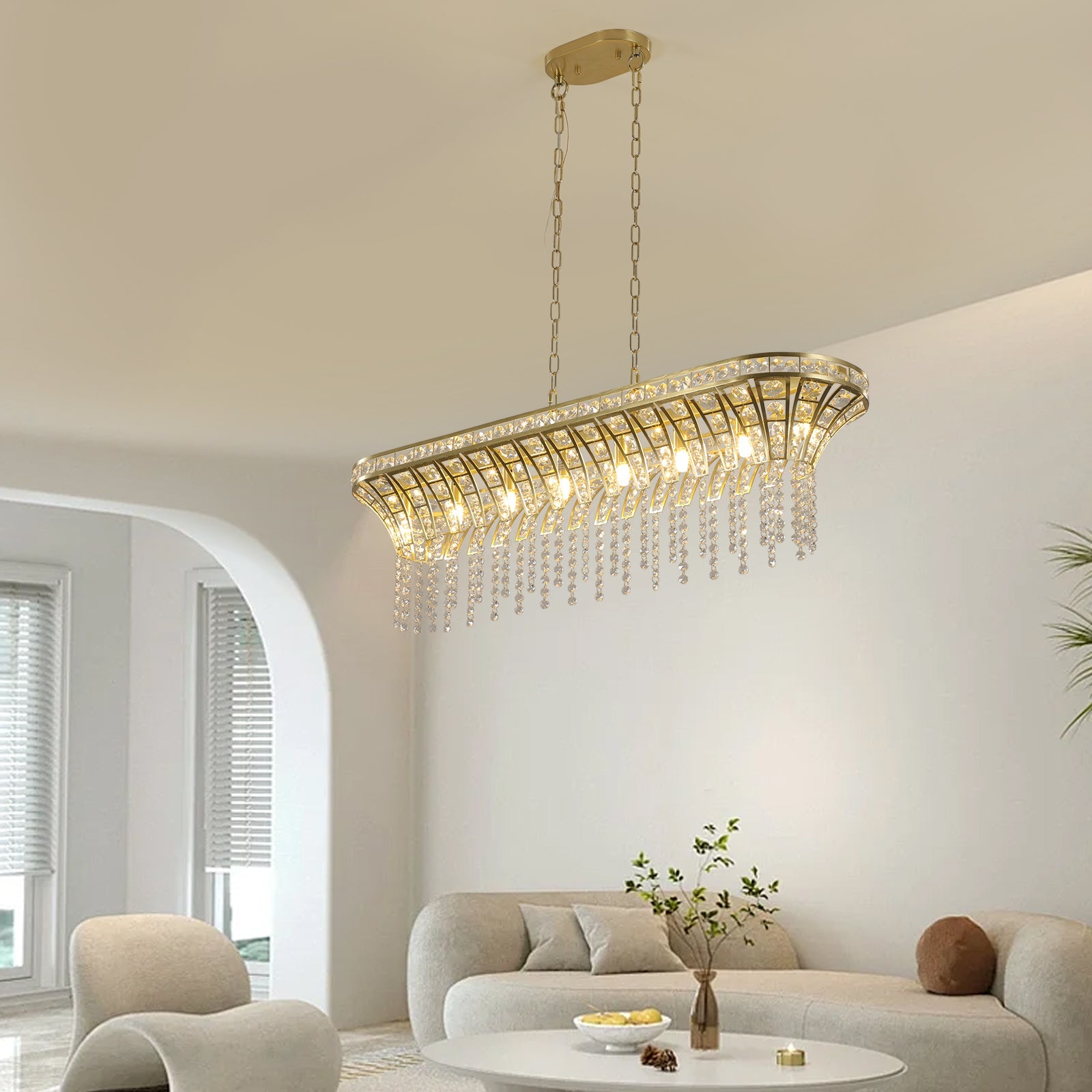 Modern Champagne Gold Kitchen Island Light - Oval Crystal ceiling chandelier - Korvel