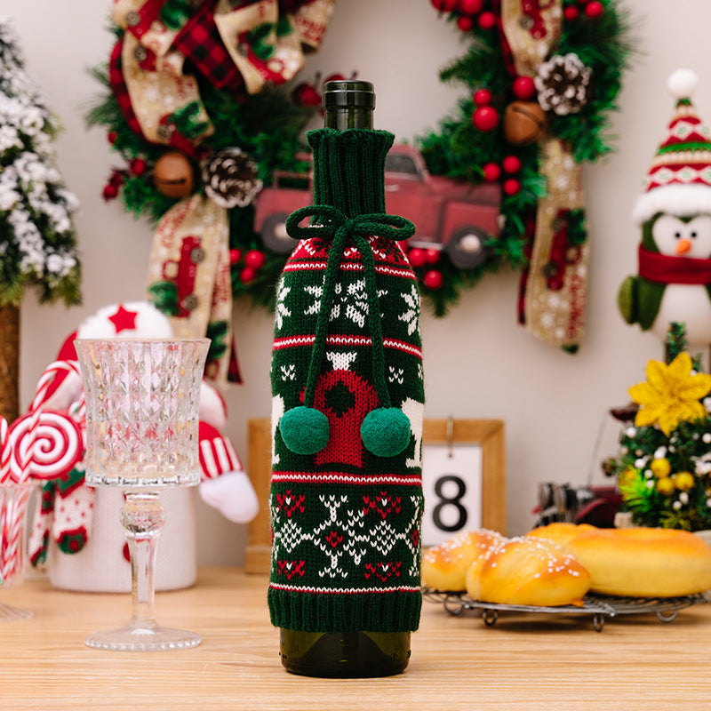 Housses de bouteille de vin tricotées festives et décorations de vacances