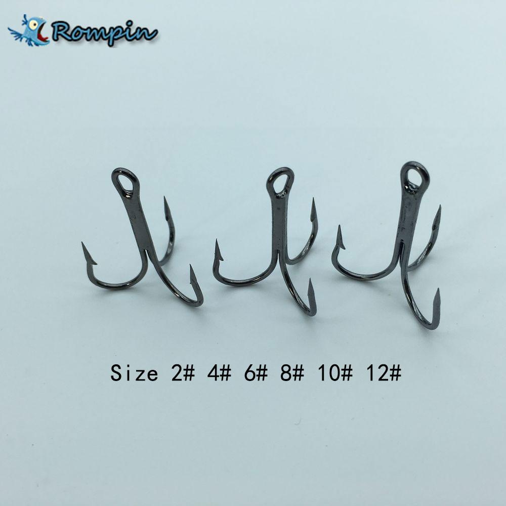 Rompin 20pc/lot 2/4/6/8/10# Fishing Hook High Carbon Steel Treble  Black - Korvel