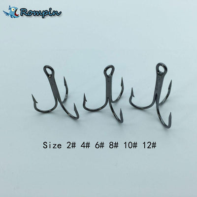 Rompin 20pc/lot 2/4/6/8/10# Fishing Hook High Carbon Steel Treble  Black - Korvel