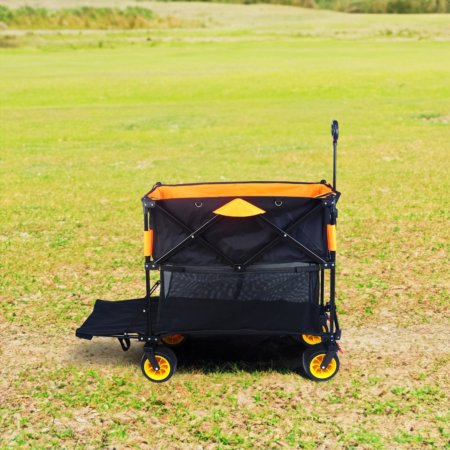 Big large capacity Folding cart Extra Long Extender Wagon Cart Folding Wagon Garden Shopping Beach Cart (black +orange) - Korvel