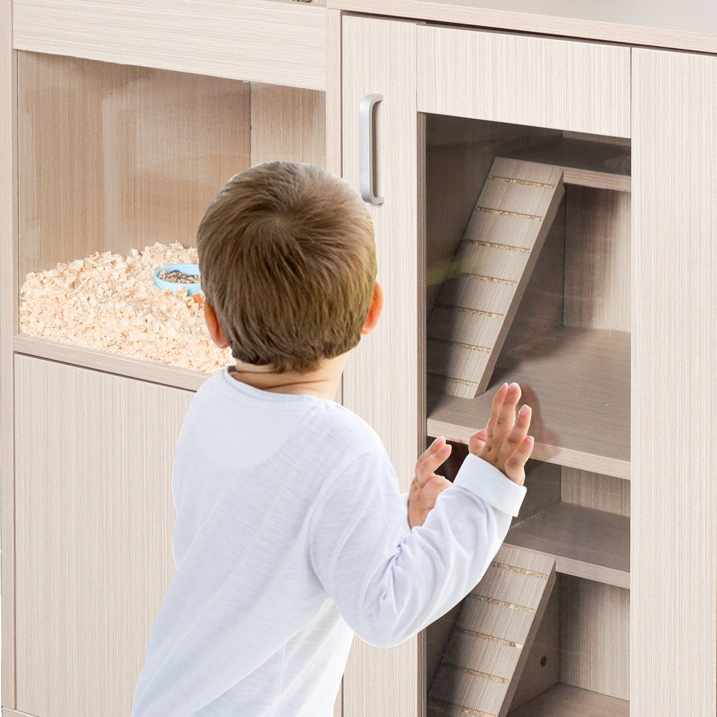 Guinea pig cage, 4 layers of hamster cage wood, with storage cabinet, mouse cage, openable top, acrylic window ，X-Large - Korvel