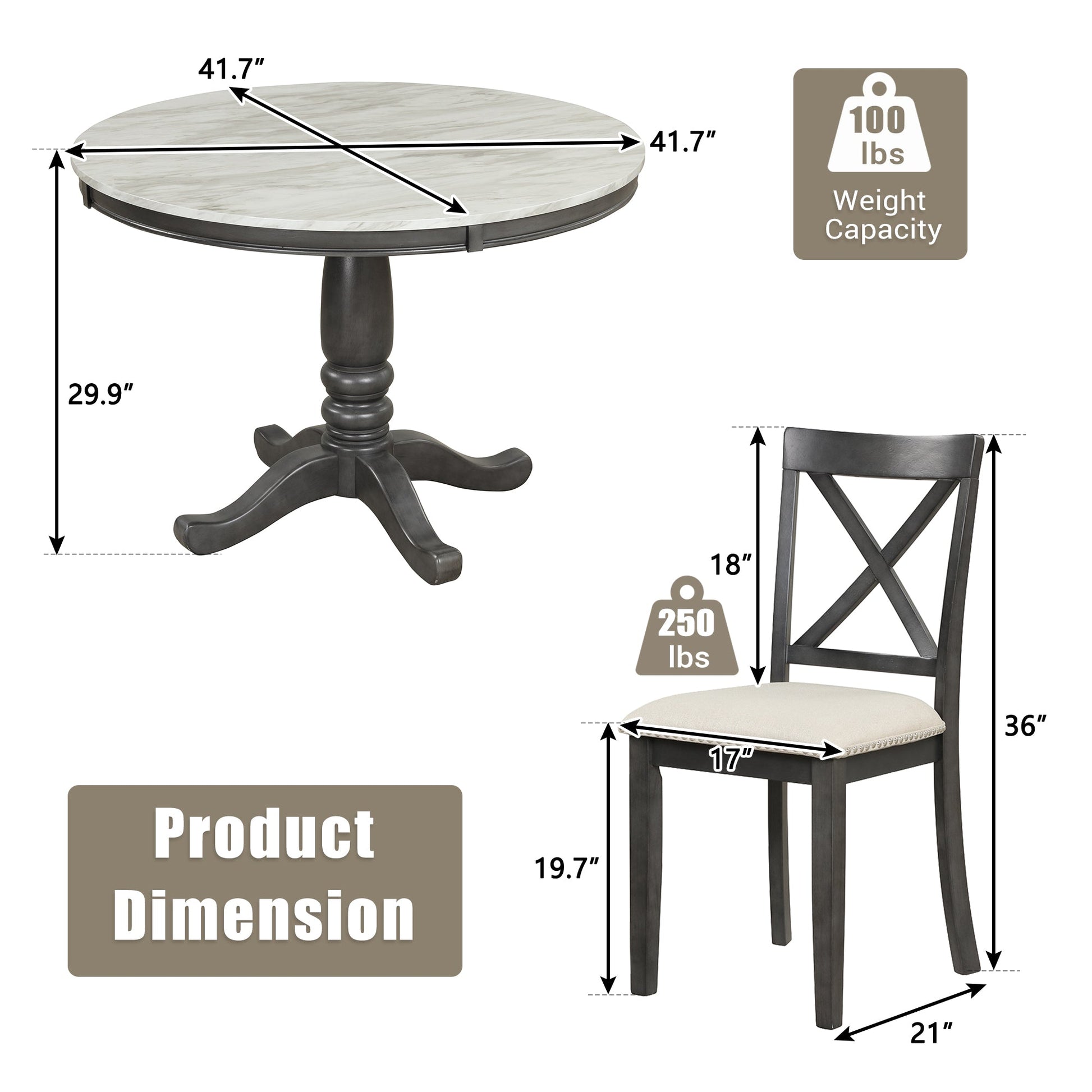 Orisfur 5 Pieces Dining Table and Chairs Set for 4 Persons Kitchen Room Solid Wood Table with 4 Chairs - Korvel