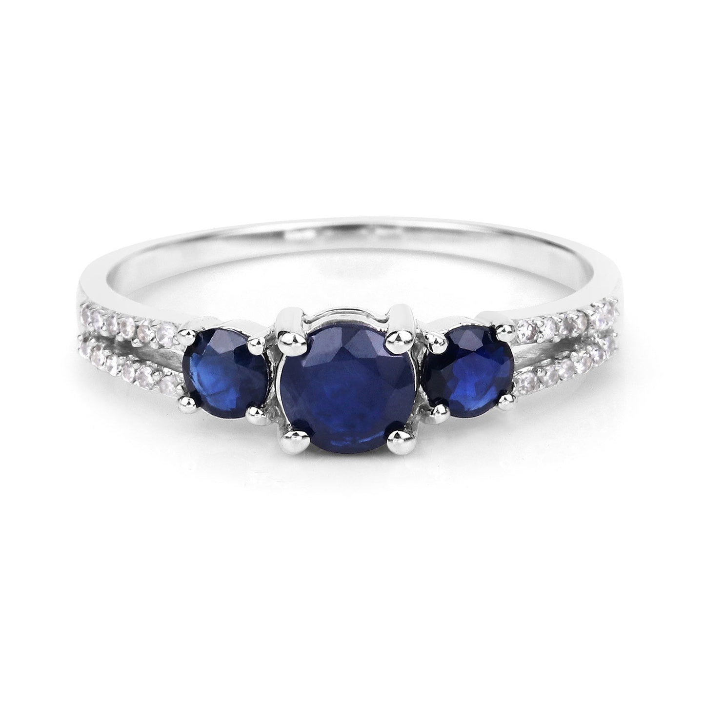 Bague en or blanc 14K avec saphir bleu et diamants de 1,08 carat