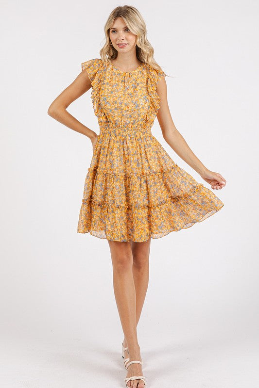 Robe Mini en Chiffon à Imprimé Floral Ditsy avec Volants