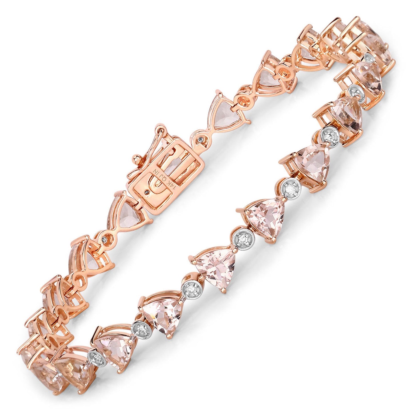 Bracelet en or rose 14K avec morganite véritable de 7,56 carats et diamants blancs