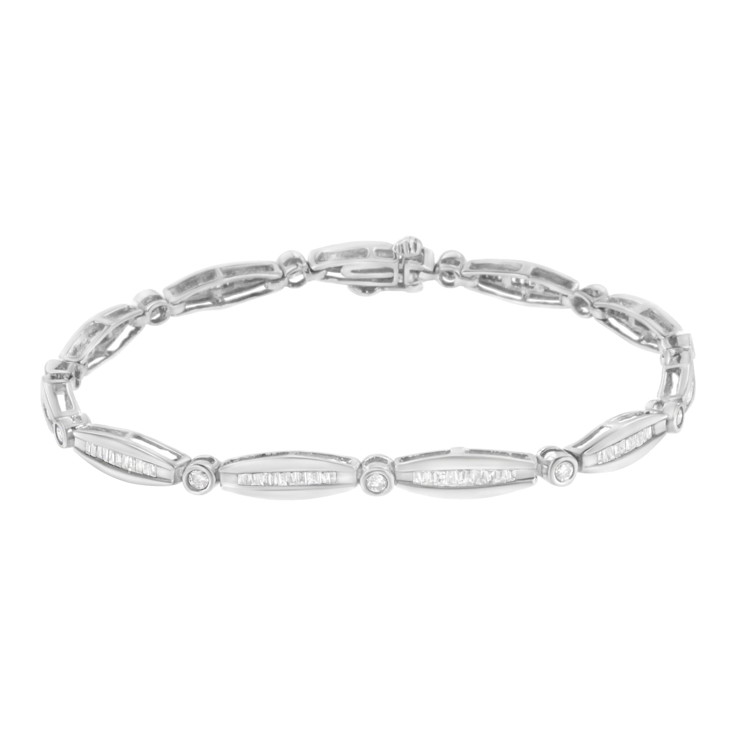 Pulsera de Tenis de Diamantes en Oro Blanco de 14K con Bezel y Eslabones Tapered