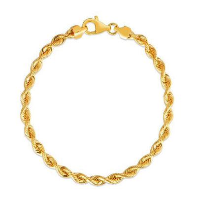 Pulsera de Cadena de Cuerda de Seda de Oro Amarillo de 14k (4.30 mm)