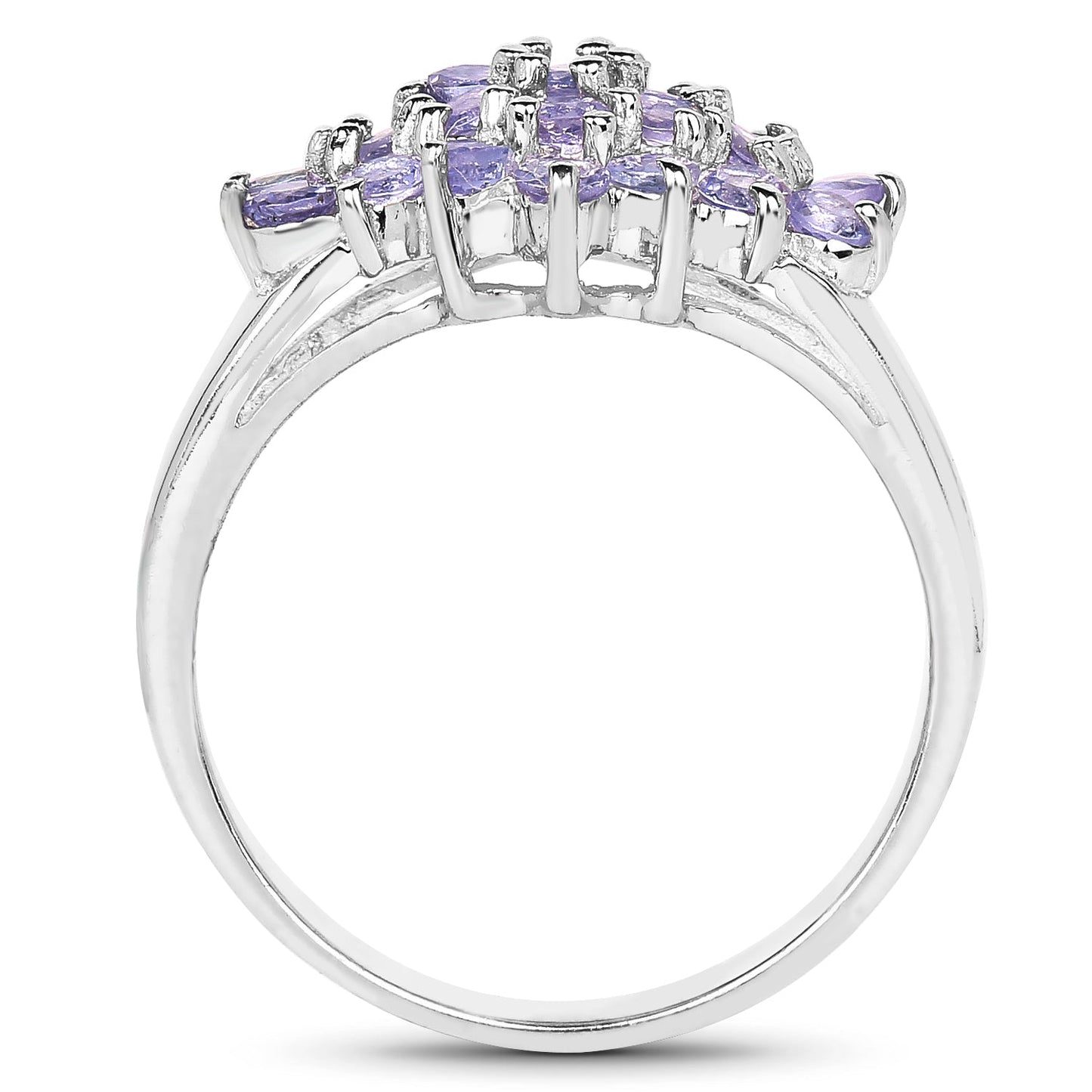 1.61 Carat Genuine Tanzanite Cluster Ring in Sterling Silver
