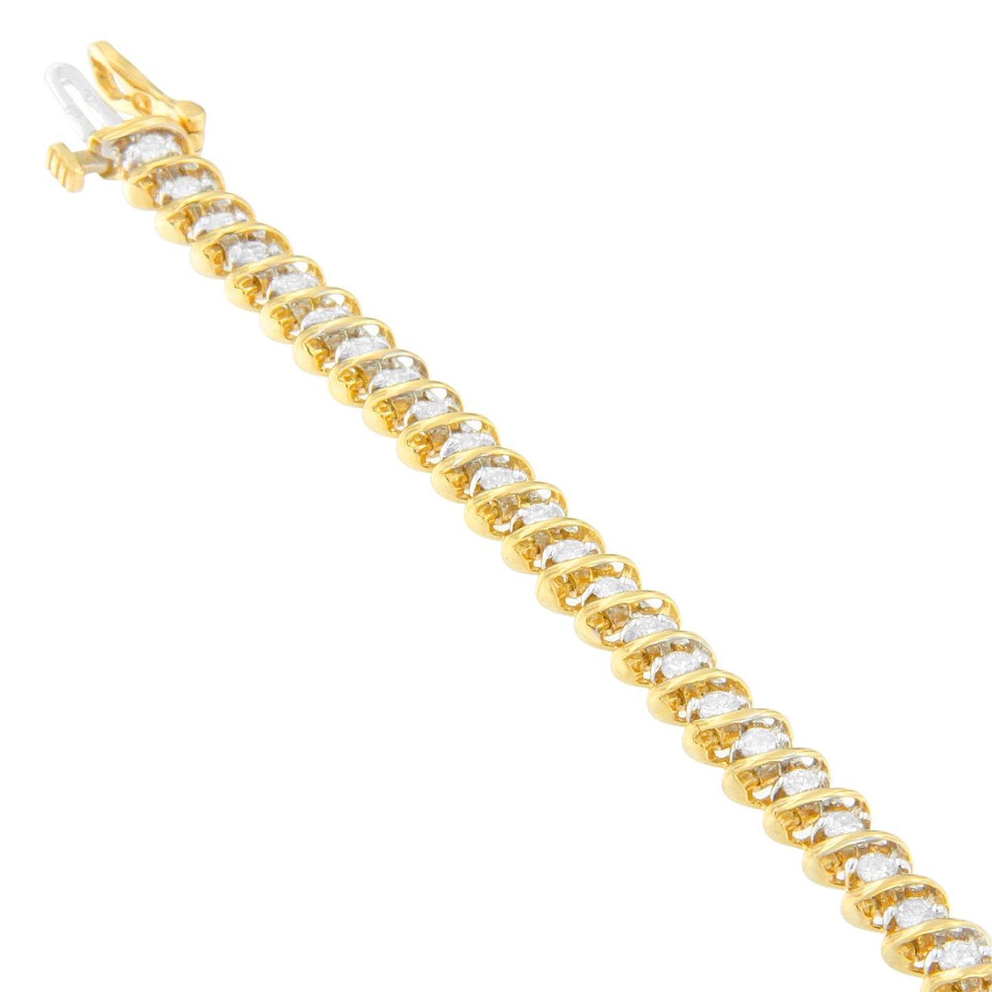 18K Yellow Gold Round Cut Diamond Spiral Link Bracelet