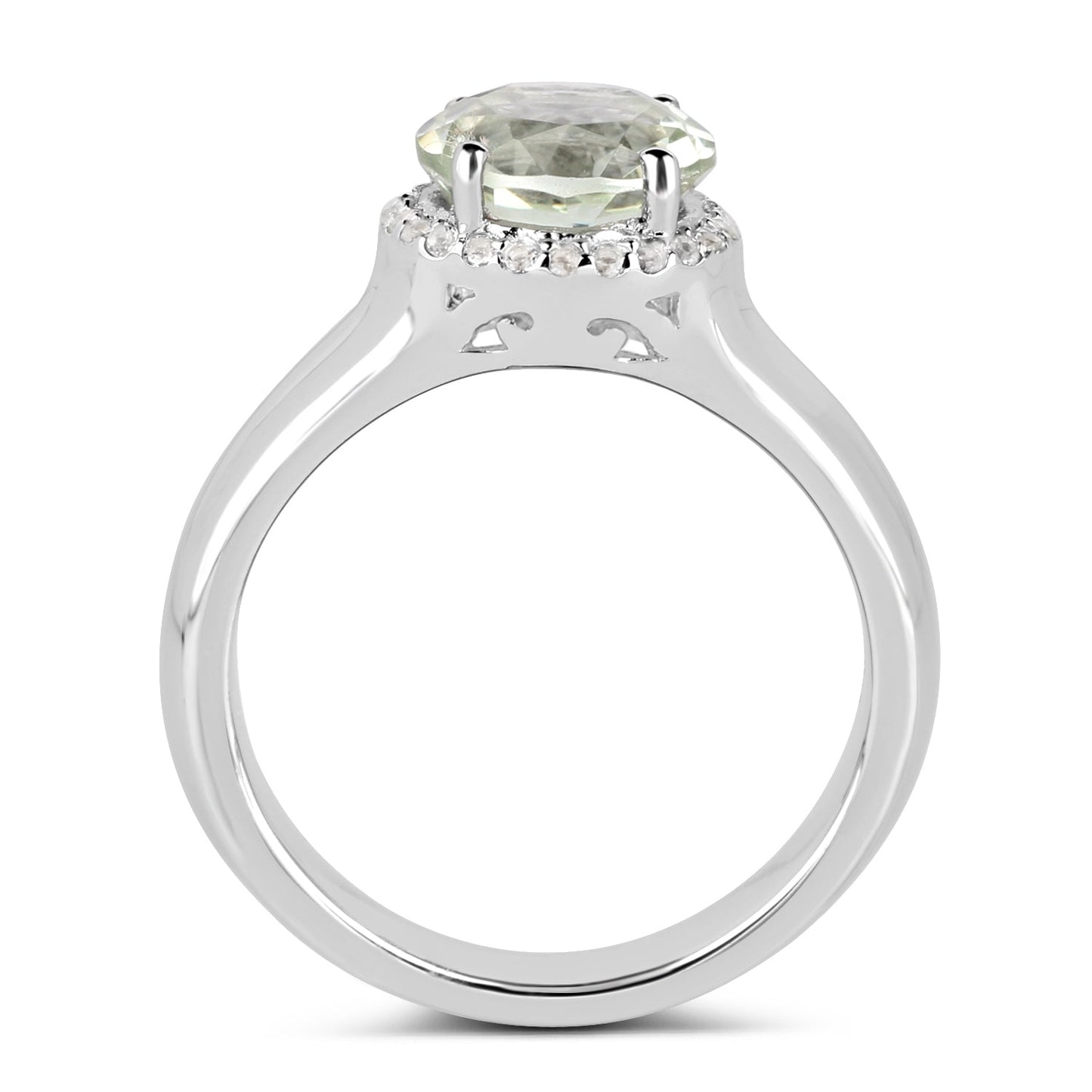 1.87 Carat Green Amethyst & White Topaz Sterling Silver Ring