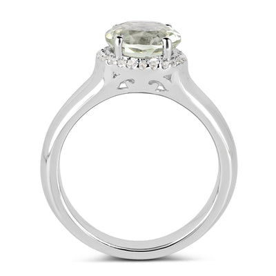 1.87 Carat Green Amethyst & White Topaz Sterling Silver Ring