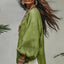 Retro Solid-Color Loose-Fit Casual Half-Collar Long Sleeve Shirt