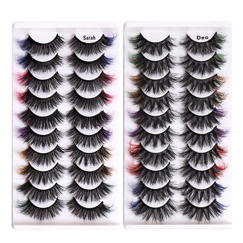 10 Pairs Of Color Mink Hair Fried Multilayer Thick Cross False Eyelashes 8D FLUFFY - Korvel