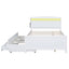 Full Size Platform Bed with Storage LED Headboard  Twin Size Trundle and 3 Drawers White - Korvel