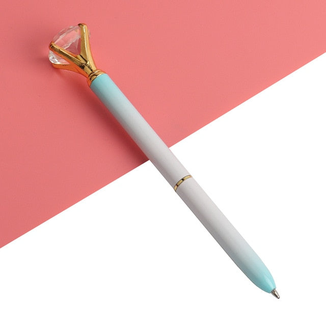 21Color Kawaii Ballpoint Pen Big Gem Metal Ball Pen With Large Diamond Blue And Black Magical Pen Fashion School Office Supplies - Korvel